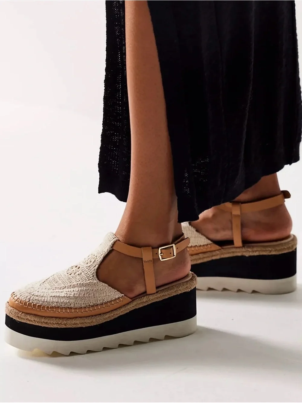 Free People Cream Crochet Espadrille Platform Sandals Size 7.5